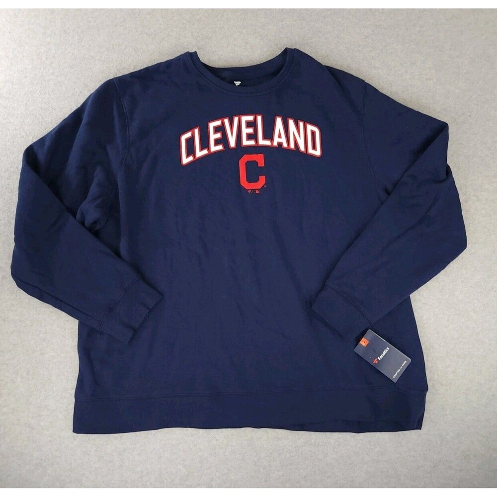 NWT Fanatics CLEVELAND INDIANS MLB Blue Pullover Sweatshirt Shirt‎ SZ Mens 3XL